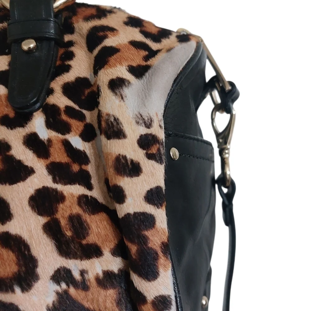 Cole Haan Leopard Print Satchel with Black Straps